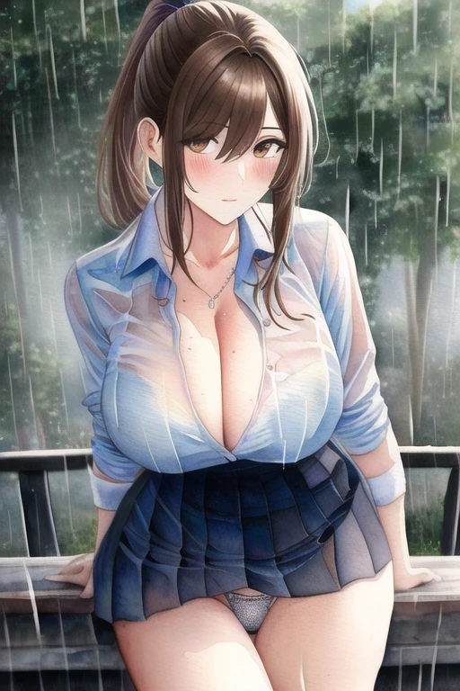 [NovelAI] Watercolor painting Ponytail Cleavage Rain See-through [Illustration]